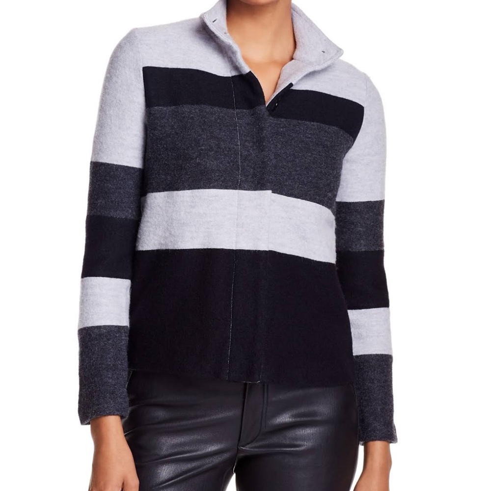 Karl‎ Lagerfeld Light & Dark Grey, Black Striped Wool Blend Oversized Coat NWT M
